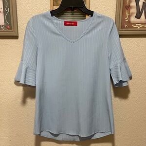 Elegant Light Blue V-Neck Blouse